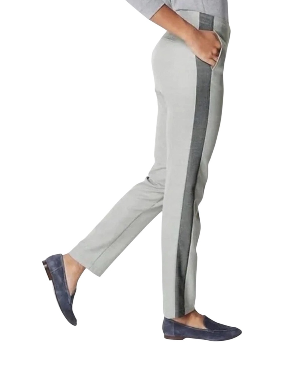 J. Jill Light Gray Trousers with Dark Gray Tuxedo Stripe